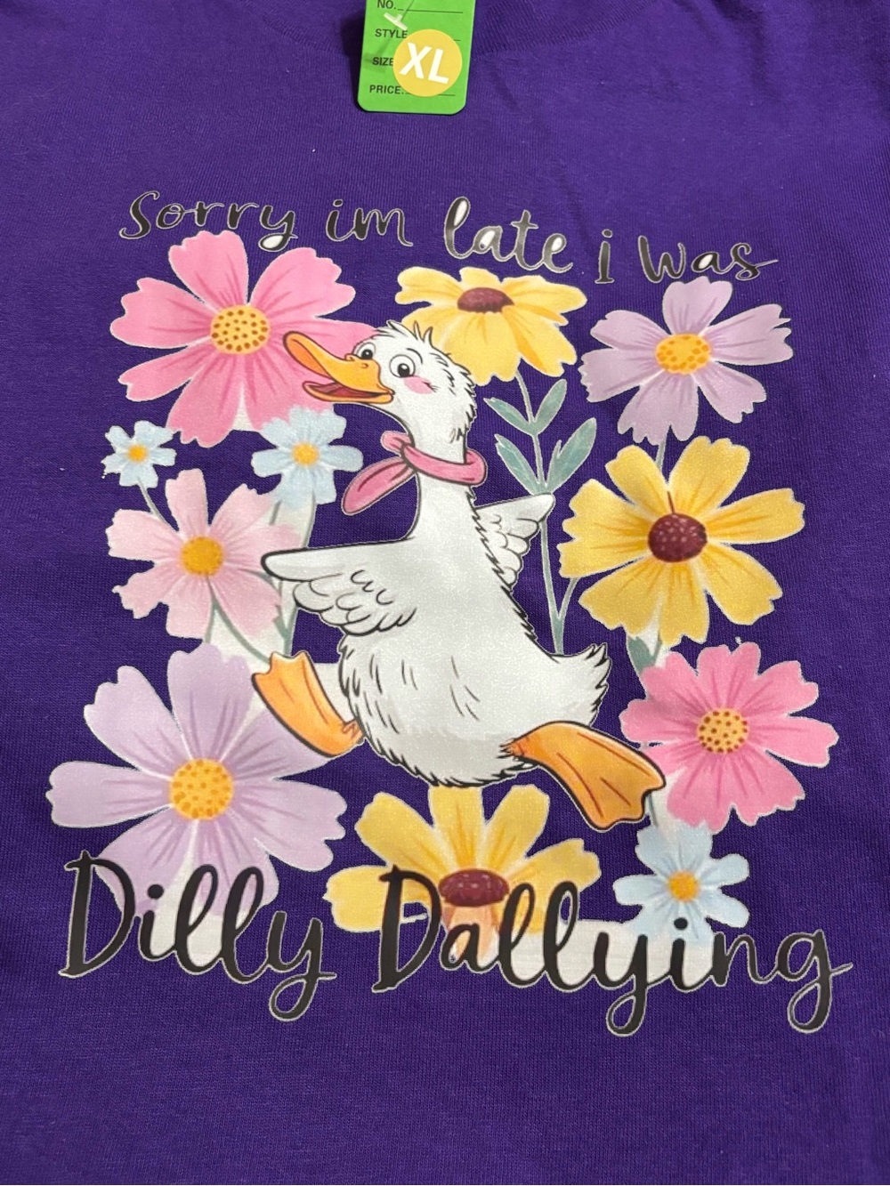 NEW  Purple 'Dilly Dallying' Floral Duck Graphic Tee  - XL